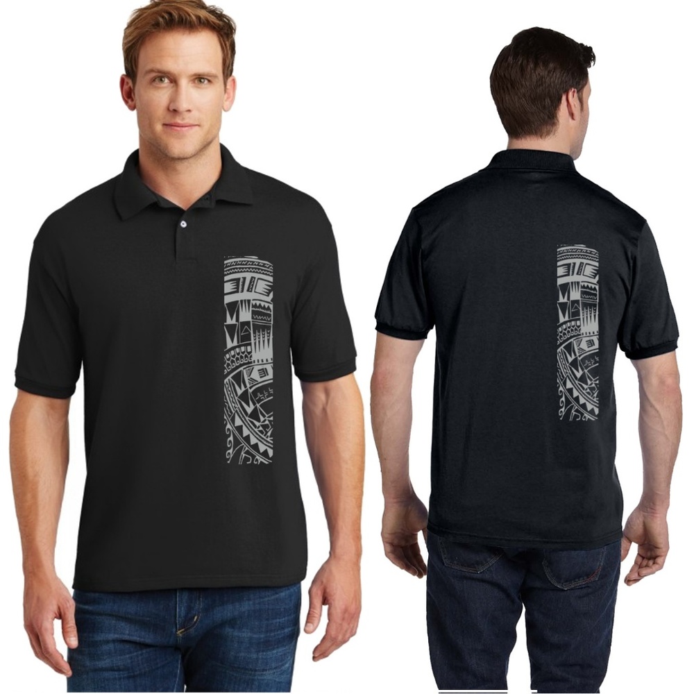 Heavy Weight Polo Sport Shirt Samoan Tattoo Print